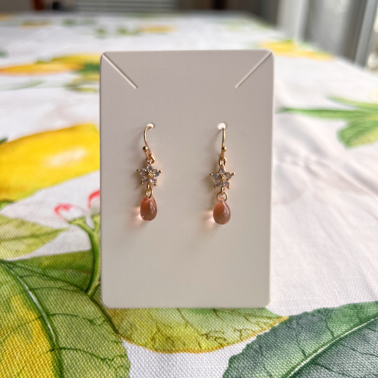 Peach Colored Czech Glass Peach Flower Floral Blossom Daisy Cottagecore Earrings